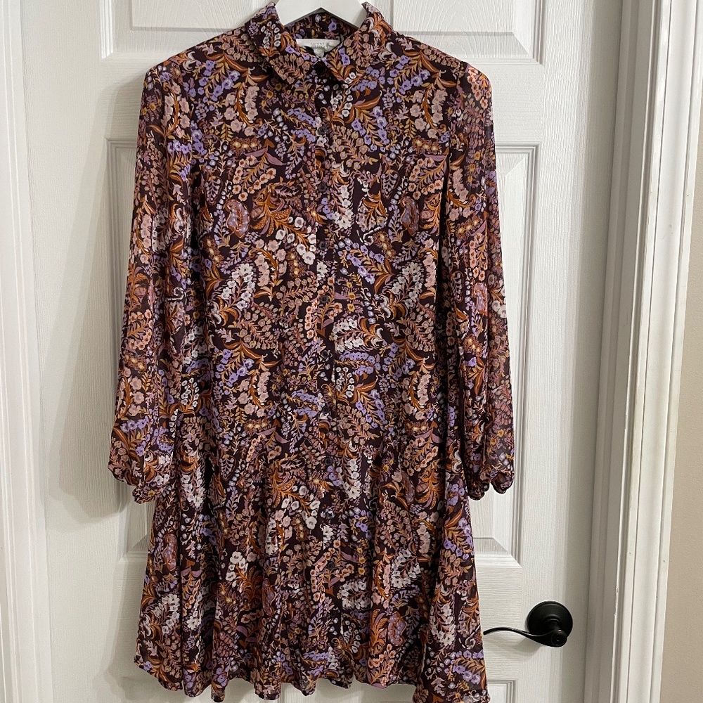 Lucky Brand boho button up dress with beaded tue belt size small